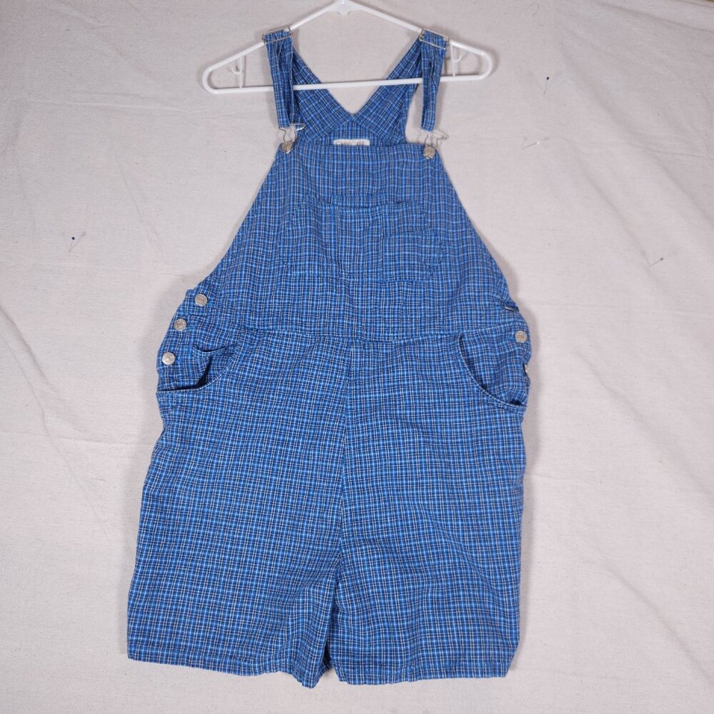 Cherokee Linen Blend Blue Plaid Shortalls Womens XL Pockets Cottagecore Overalls